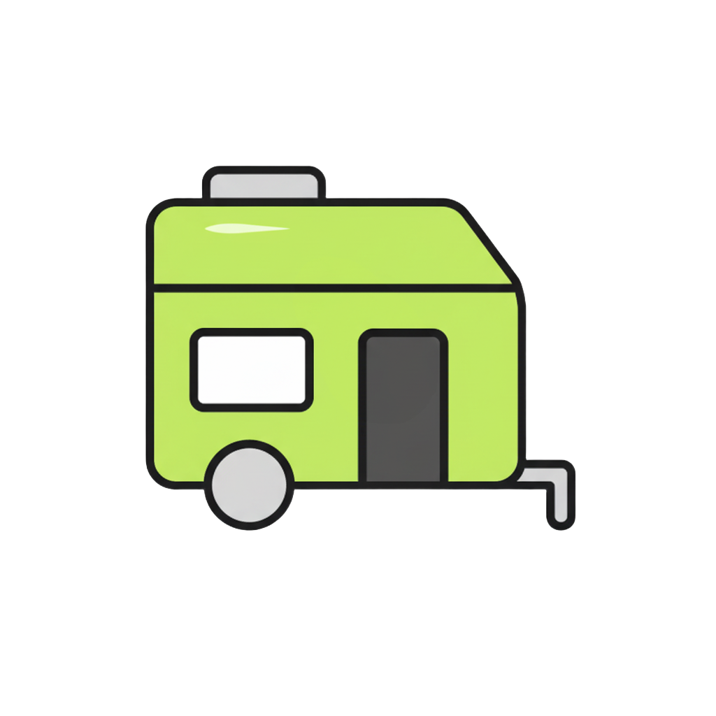 Icône stylisée de caravane sans fond, style moderne épuré en harmonie avec le site MD Taxi, fond transparent, même cadrage que l’ancienne image.